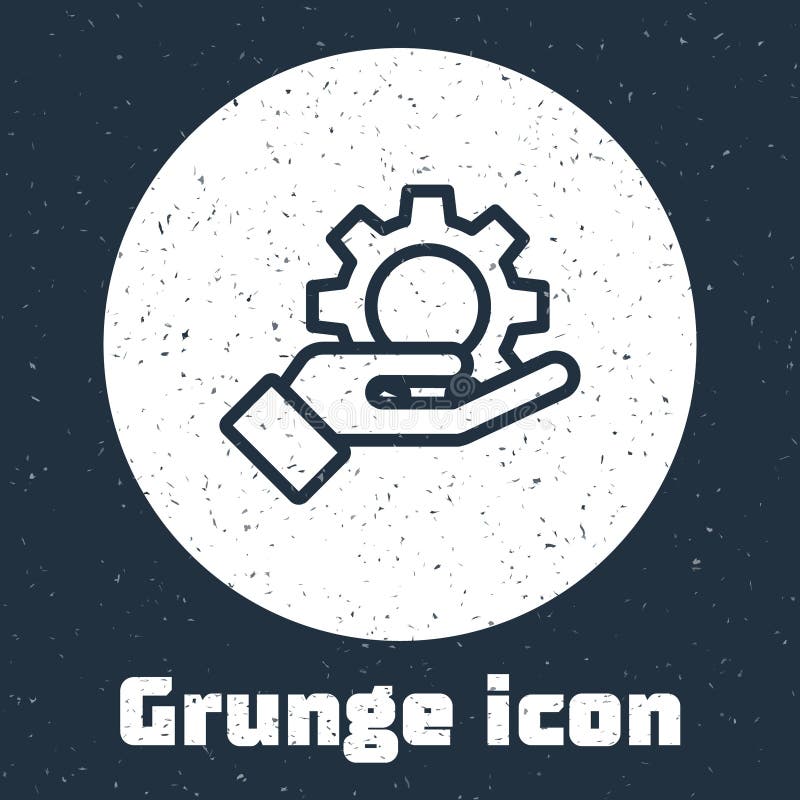 Grunge line Hand settings gear icon isolated on grey background. Adjusting, service, maintenance, repair, fixing vector illustration