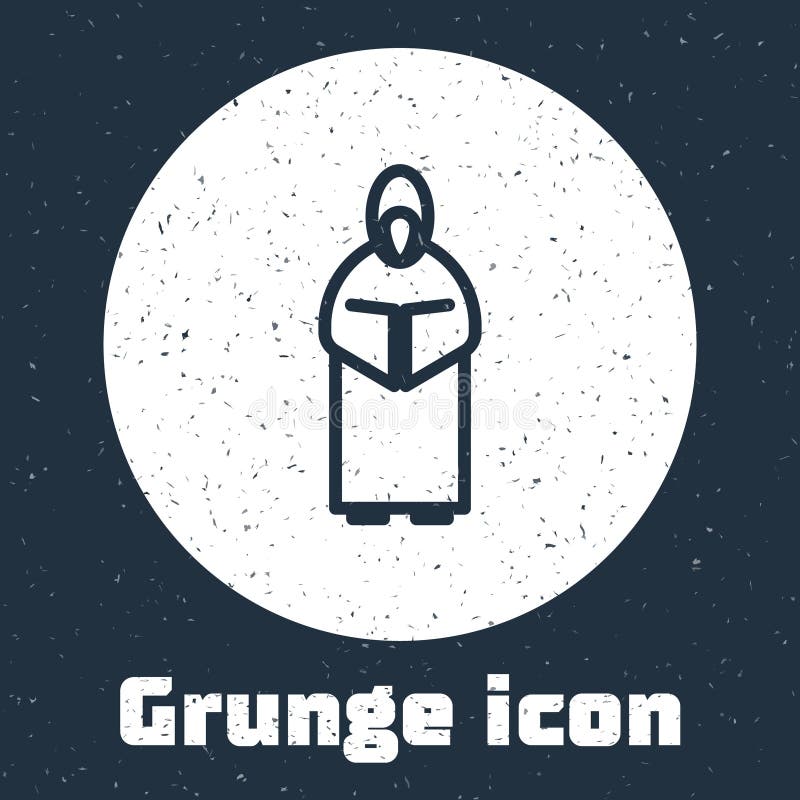 Grunge line Monk icon isolated on grey background. Monochrome vintage drawing. Vector Illustration. vector illustration