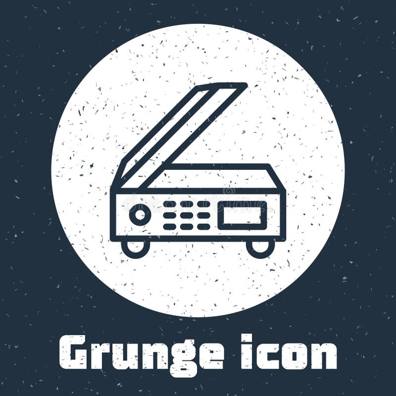 Grunge line Scanner icon isolated on grey background. Scan document, paper copy, print office scanner. Monochrome stock illustration
