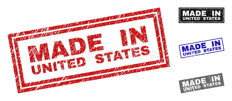 Grunge MADE in UNITED STATES Scratched Rectangle Stamps Stock Vector