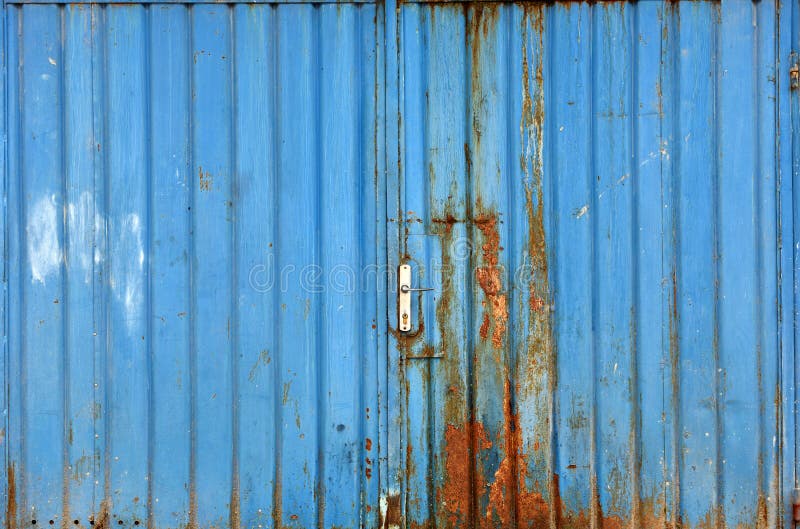 Grunge Metallic Blue Garage Door Stock Photo - Image of line, blank ...