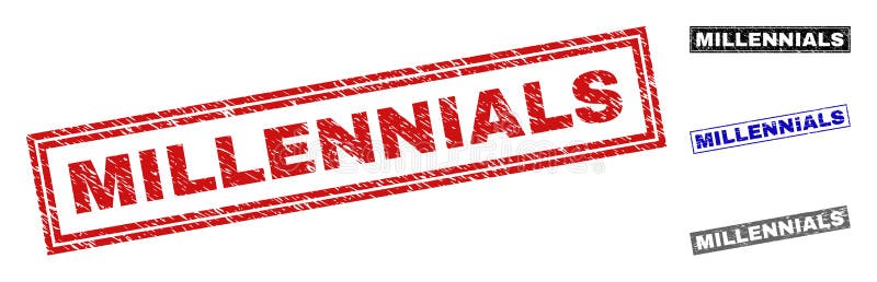 Grunge MILLENNIALS texturerade rektangelvattenstämplar vektor illustrationer Grunge MILLENNIALS texturerade rektangelvattenstämplar vektor illustrationer