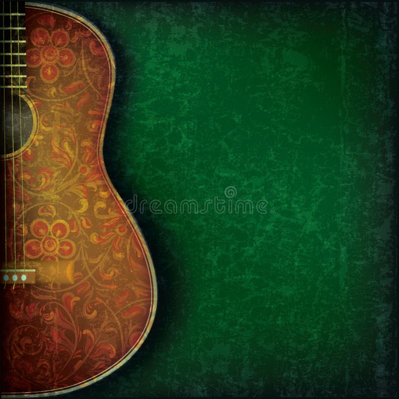 Grunge music background with guitar and flowers