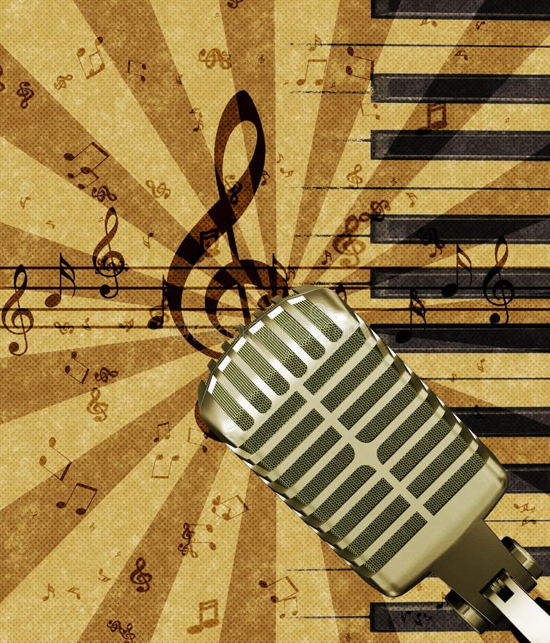 Grunge music background with microphone