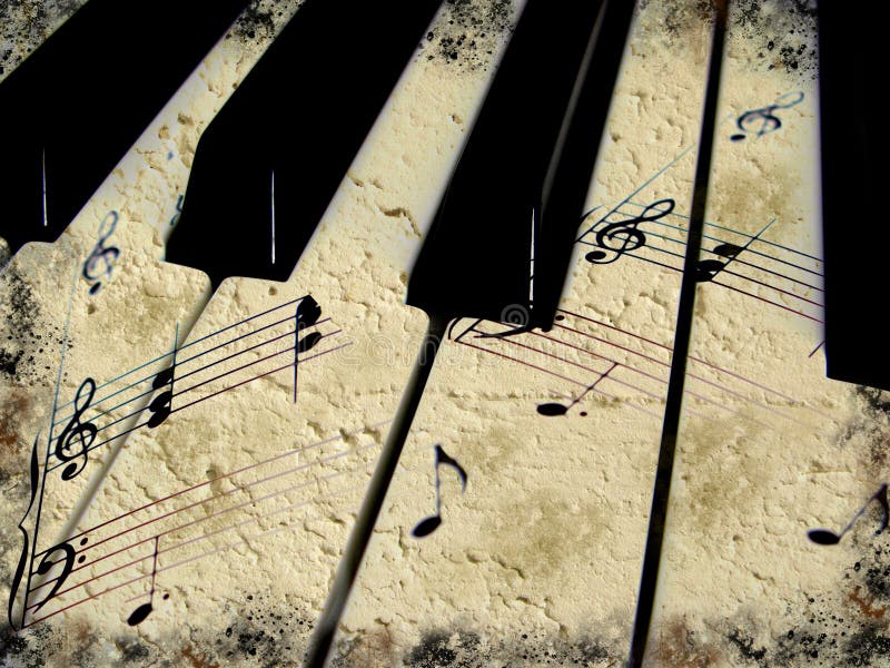 Detail of a music keyboard with notes grunge background. Detail of a music keyboard with notes grunge background