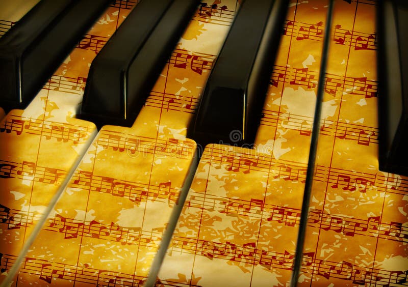 Detail of a music keyboard with notes grunge background. Detail of a music keyboard with notes grunge background