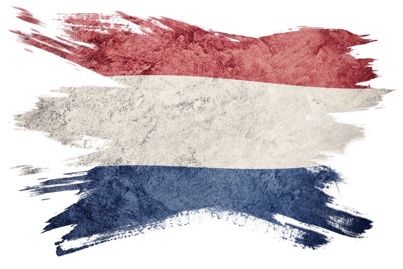 Grunge Nederland flag. Nederlands flag with grunge texture. Brush stroke.