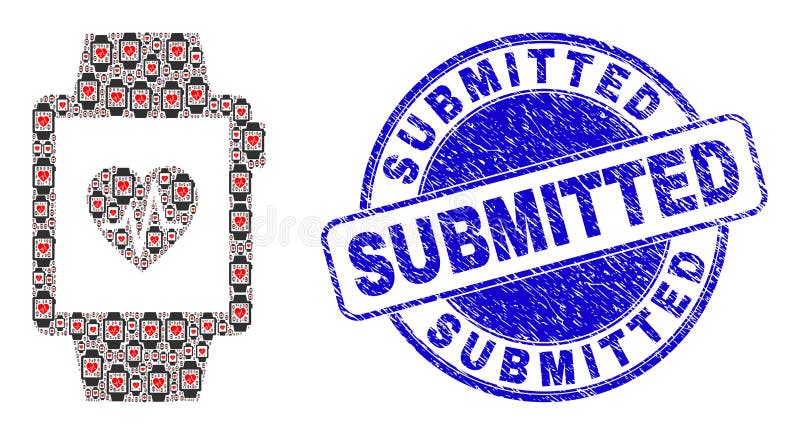 Grunge reichte Stempel und Pulsspur rekursive Collage von Selbstgegenständen ein stock abbildung