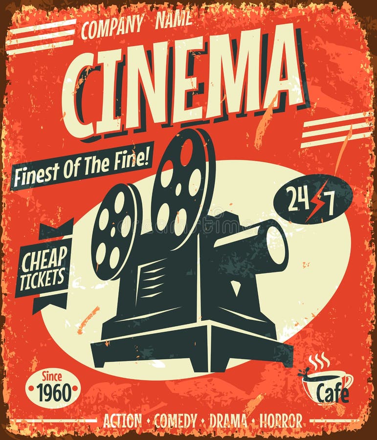 Grunge retro cinema poster stock illustration Grunge retro cinema poster stock illustration