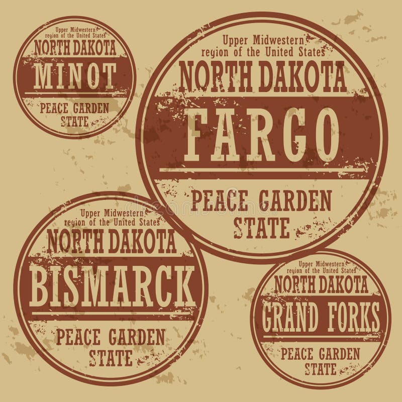Grunge rubber stamp set North Dakota stock illustration