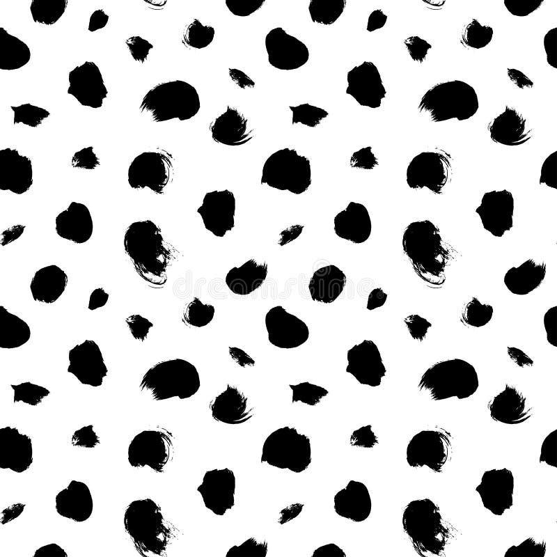 Grunge spots vector seamless pattern. Hand drawn ink dirty circles texture. Black paint dry brush splodges, blotches background.