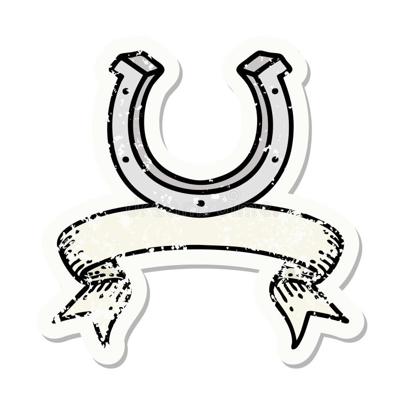 grunge sticker with banner of a horse shoe