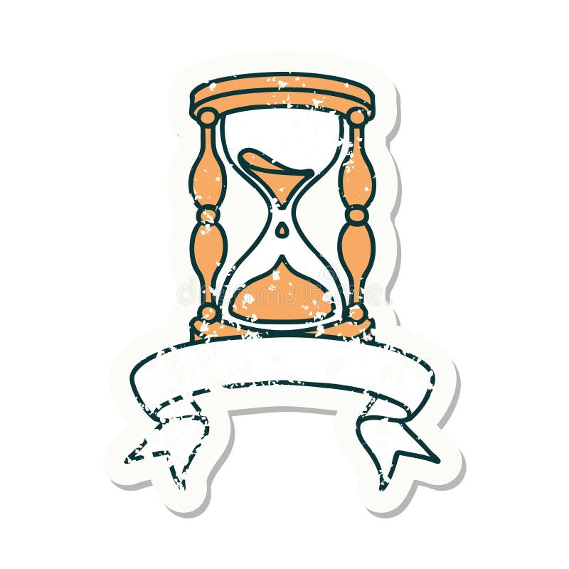 Grunge Sticker with Banner of an Hour Glass Stock Vector Illustration