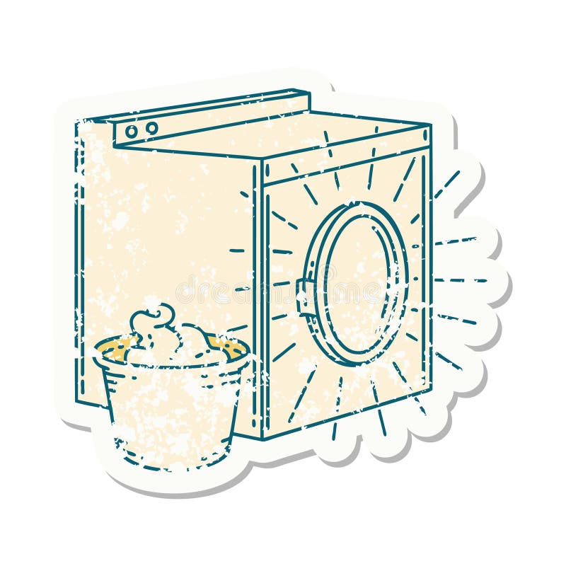 grunge sticker of tattoo style washing machine