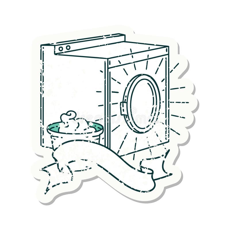 Grunge Sticker of Tattoo Style Washing Machine Stock Vector