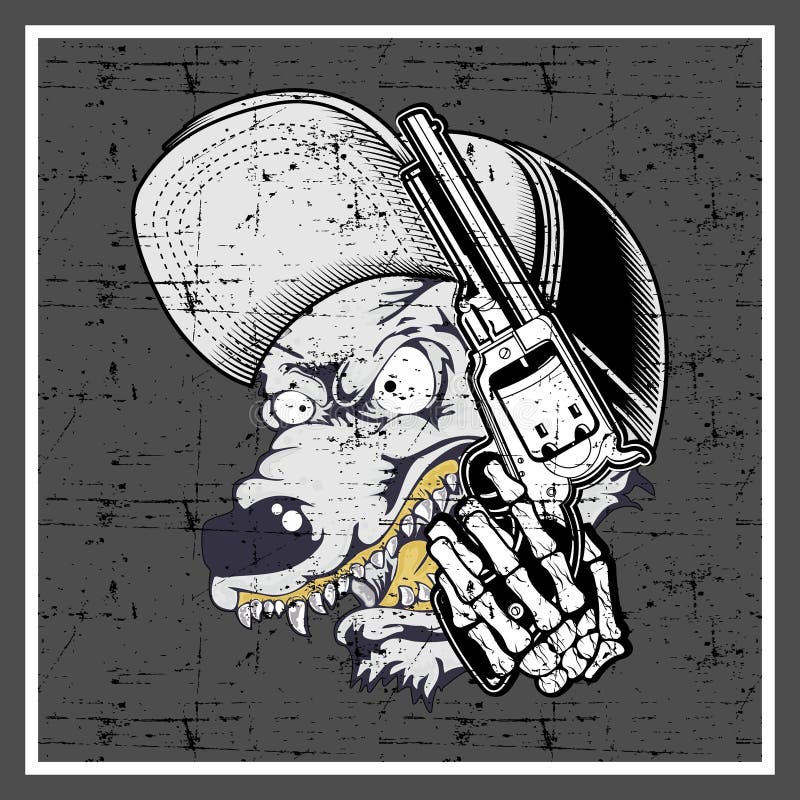 Grunge style wolf wearing cap and holding gun