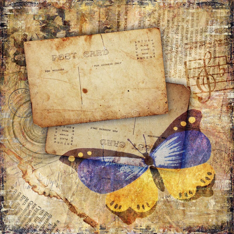 Grunge Textured Background With Butterfly