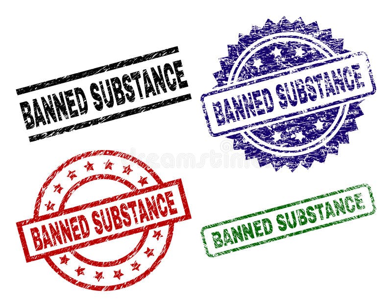 Grunge Textured ZAKAZYWAĆ substancja znaczka foki. ZAKAZUJĄCY substanci foki druki z korodującym stylem Czerni, zielenieje, czerwień, błękitni wektorowi gumowi druki ZAKAZYWAŁAM substanci tekst z pyłu stylem Gum foki z round, prostokąt, medal kształtują