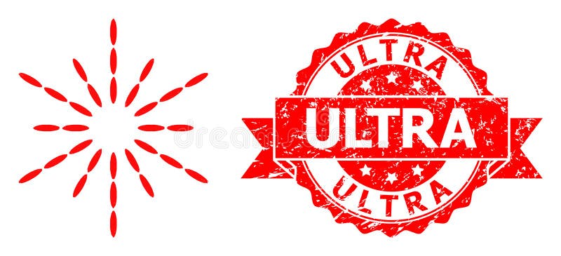 Grunge Ultra Stamp Seal and Net Sun Rays Icon.