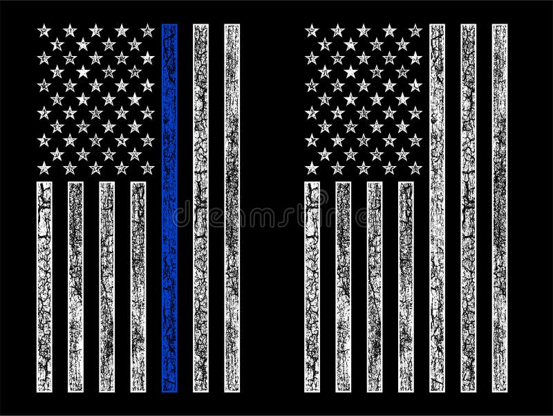 Black and white / grunge usa police flag with thin blue line vector design....