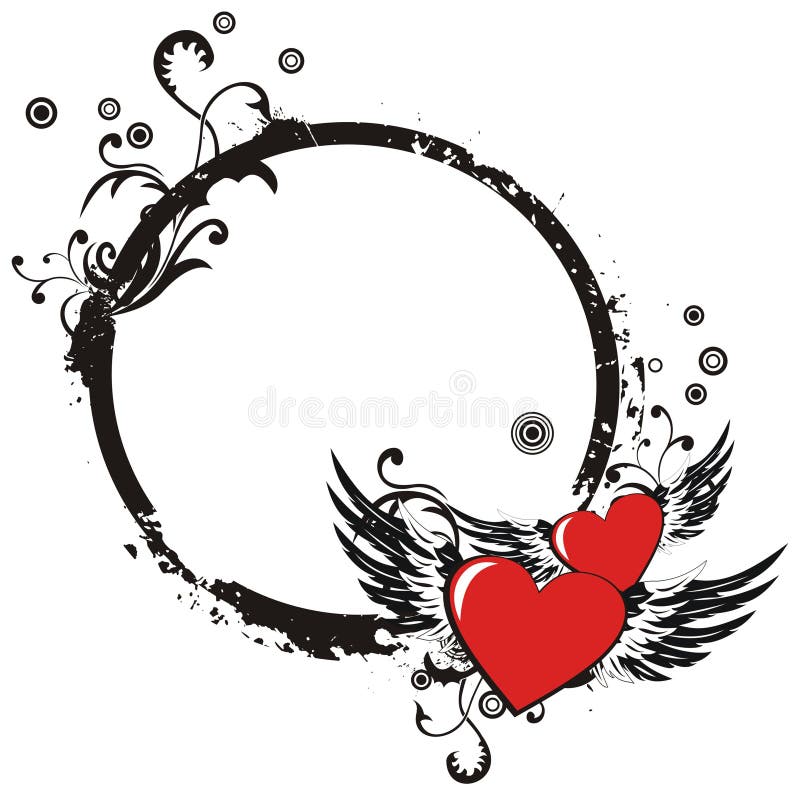 Grunge valentine frame with two hearts stock illustration