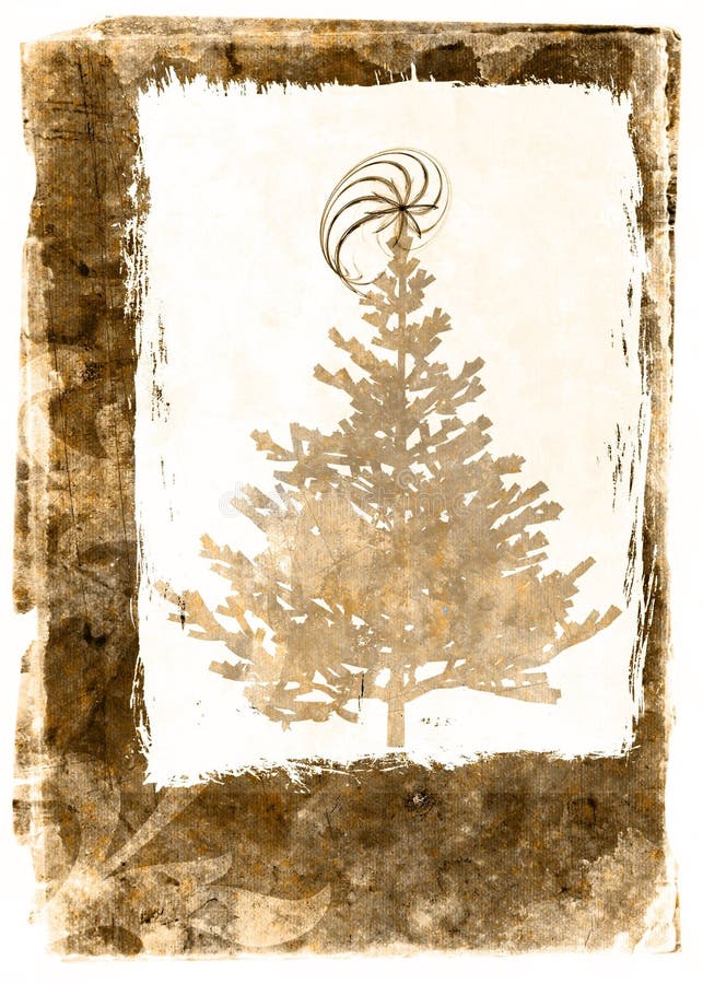 Grunge Xmass tree postcard - sepia