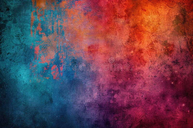 A grungy, colorful, abstract background with a blue, orange, red and purple color scheme. AIG51A. AI generated