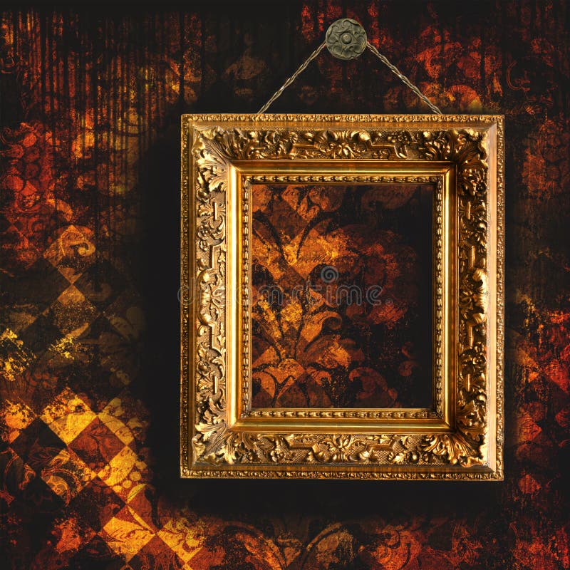 Grungy Tattered Wallpaper with Empty Frame Stock Illustration