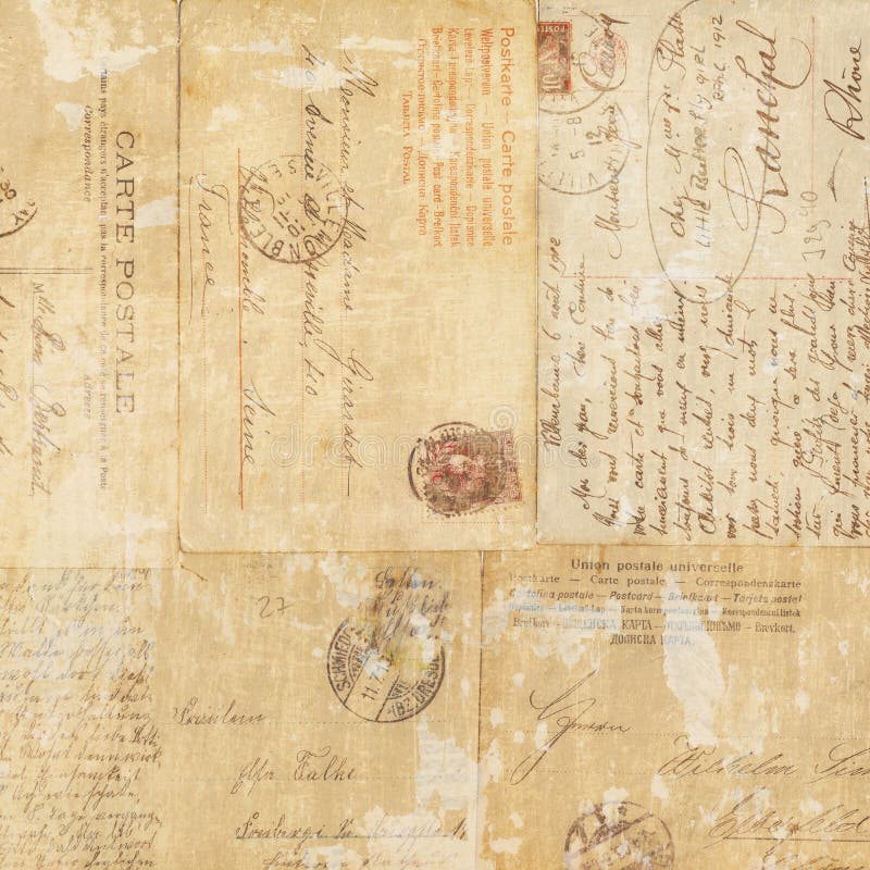 Grungy vintage postcard ephemera collage background