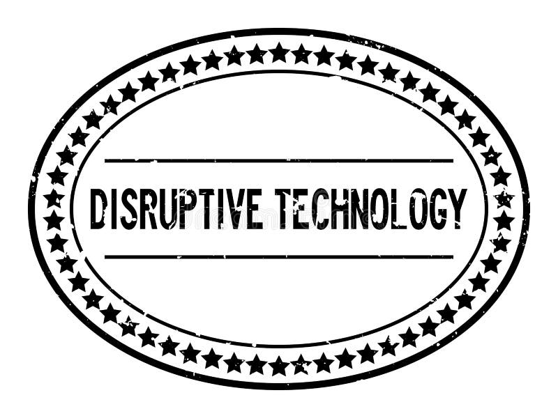 Grunz negru disruptiv tehnologie cuvânt oval ștampilă pe fundal alb vector illustration