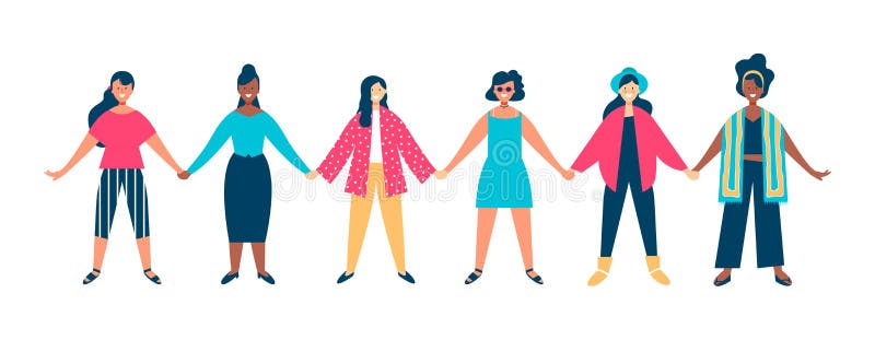 Grup de femei diverse care se țin de mână împreună stock illustration