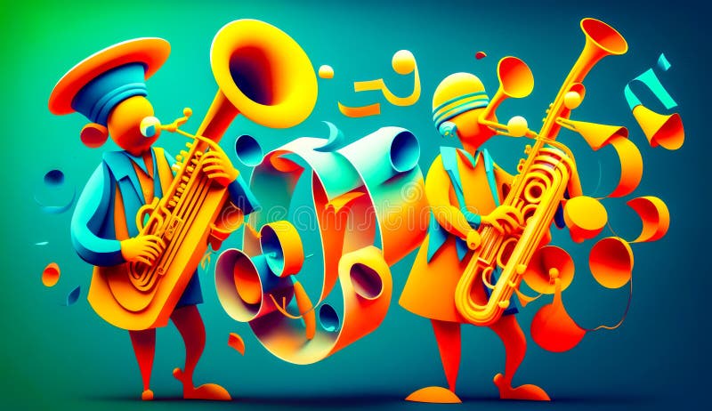 Grup de instrumente muzicale colorate pe fond albastru. ai generativ vector illustration