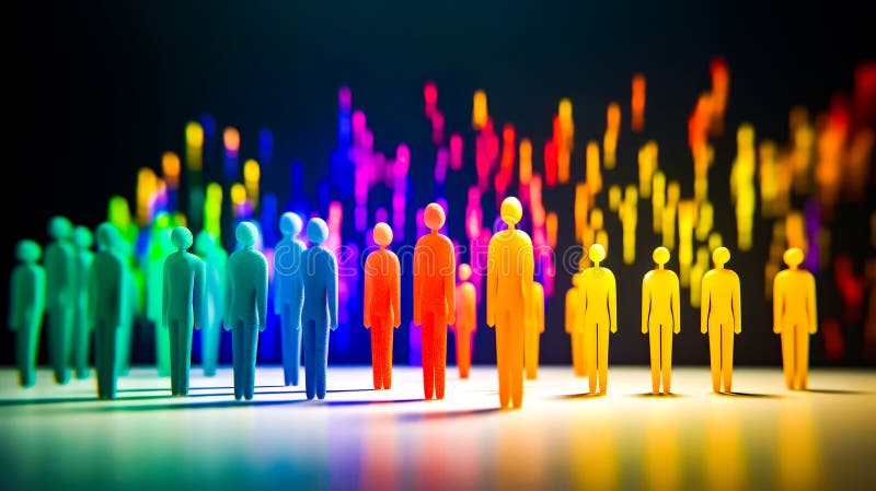 Grup de persoane care stau unul lângă celălalt în fața unui fond colorat. ai generativ vector illustration