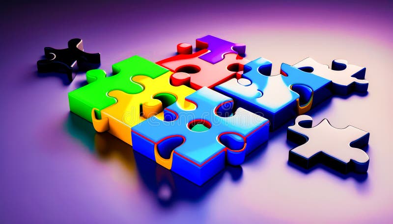 Grup de piese colorate pentru puzzle pe fond negru. ai generativ royalty free stock photos
