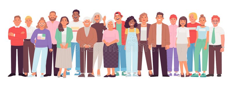 Grup divers și multicultural de persoane pe fond alb. o mulțime de personaje fericite royalty free illustration