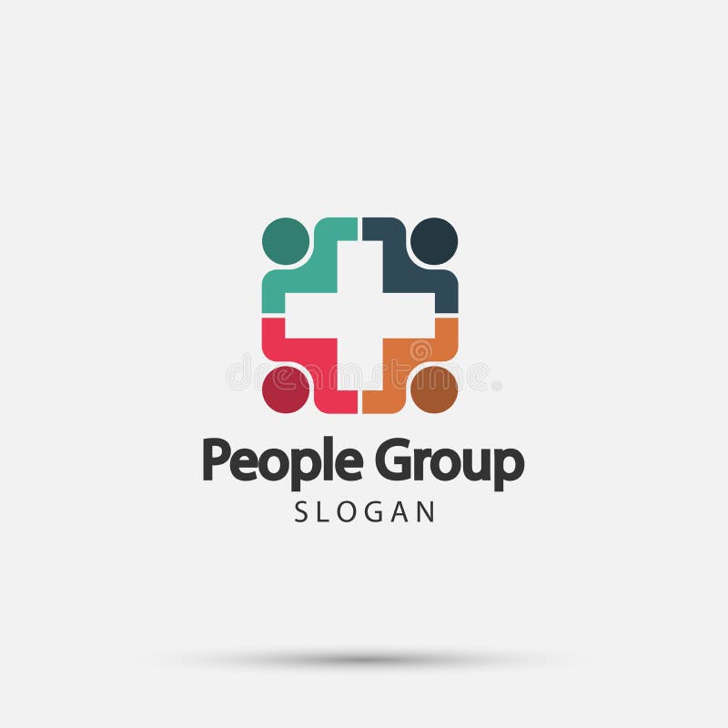 Grup patru persoane se ghidează de mână într-un ilustrator de rețea circulară stock illustration