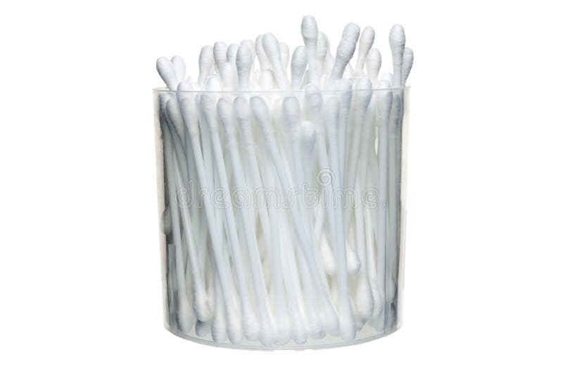 Grupa bawełniani mopy w plastikowym zbiorniku na białym tle isolate obraz stock Grupa bawełniani mopy w plastikowym zbiorniku na białym tle isolate obraz stock