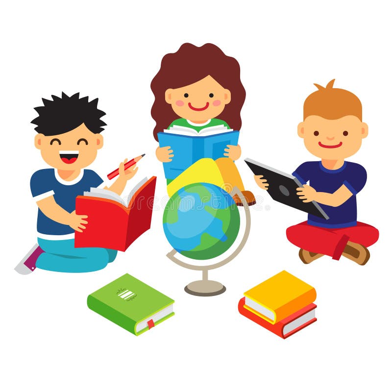 Grupa dzieciaki studiuje wpólnie i uczy się ilustracji Grupa dzieciaki studiuje wpólnie i uczy się ilustracji