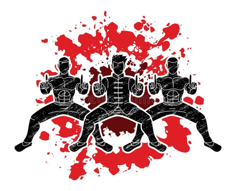 Grupa ludzi pozy kung fu walcząca akcja royalty ilustracja