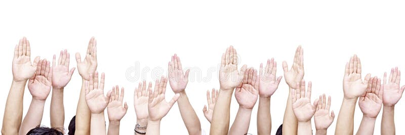 Large group of people raising their hands, isolated on white background. Large group of people raising their hands, isolated on white background.