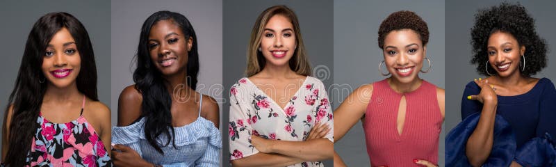 Group of 5 African American minority young women who are ready for work or relaxing. Group of 5 African American minority young women who are ready for work or relaxing