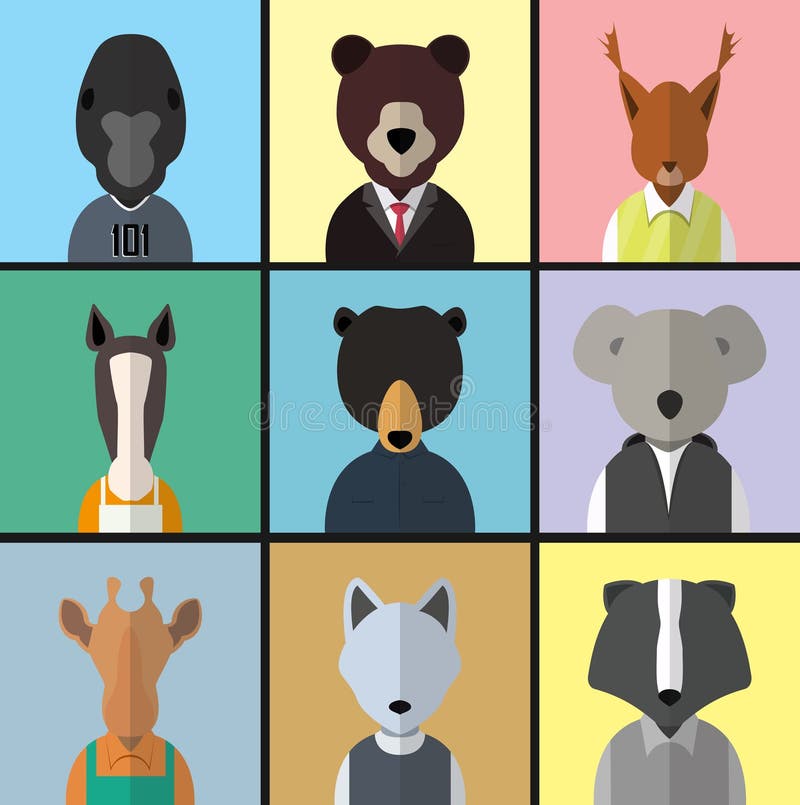 Conjunto de Ícones de Avatar de Animais ilustração do vetor