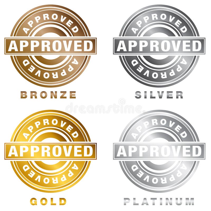 Grupo aprovado do selo do ouro platina de prata de bronze ilustração royalty free Grupo aprovado do selo do ouro platina de prata de bronze ilustração royalty free