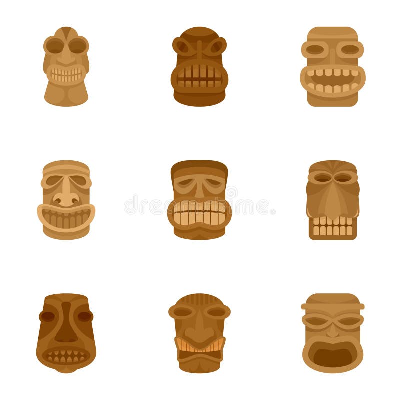 Grupo asteca do ícone do ídolo, estilo liso ilustração royalty free Grupo asteca do ícone do ídolo, estilo liso ilustração royalty free