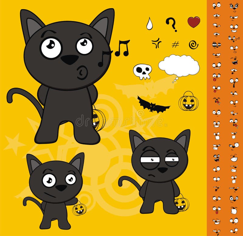 Desenho felino bonitinho kawaii anime gatinho preto mágico bruxa