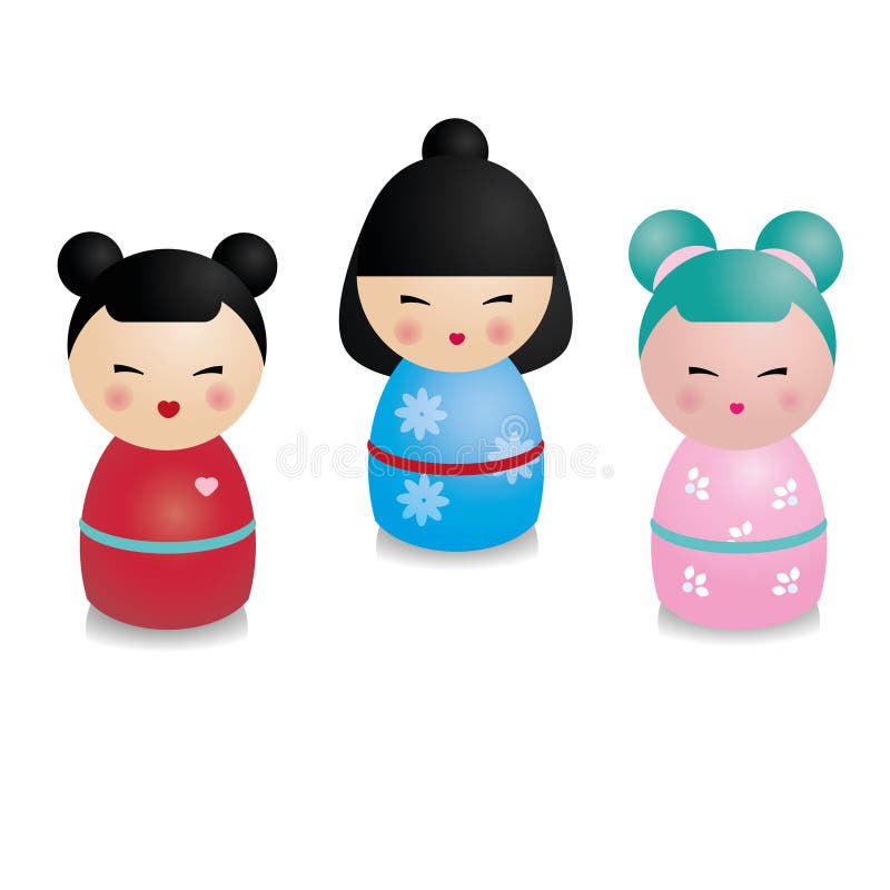 Kawaii Pequenas Bonecas Kokeshi Tradicionais Meninas Japonesas Quimono  Ilustrações Vetoriais imagem vetorial de arizona--dream© 439552022