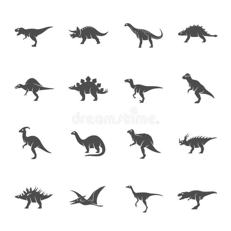 Grupo cinzento escuro do ícone do vetor dos dinossauros ilustração stock Grupo cinzento escuro do ícone do vetor dos dinossauros ilustração stock