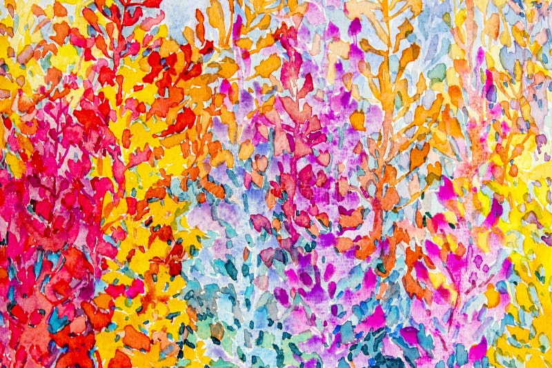 Grupo colorido da pintura original da aquarela de flores abstratas ilustração stock Grupo colorido da pintura original da aquarela de flores abstratas ilustração stock