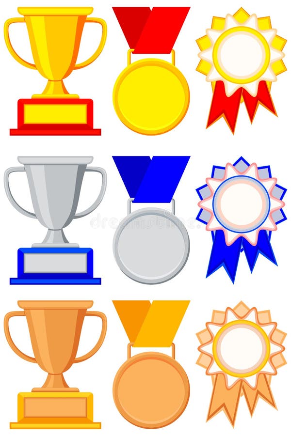 Grupo colorido do bronze da prata do ouro da concessão do vencedor ilustração stock Grupo colorido do bronze da prata do ouro da concessão do vencedor ilustração stock