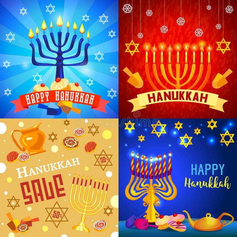 Grupo da bandeira do Hanukkah, estilo dos desenhos animados ilustração do vetor Grupo da bandeira do Hanukkah, estilo dos desenhos animados ilustração do vetor